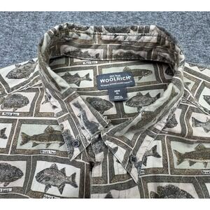 Woolrich Fish Frames Long Sleeve Button Down Shirt Sz XL Khaki 6380 Grandpa